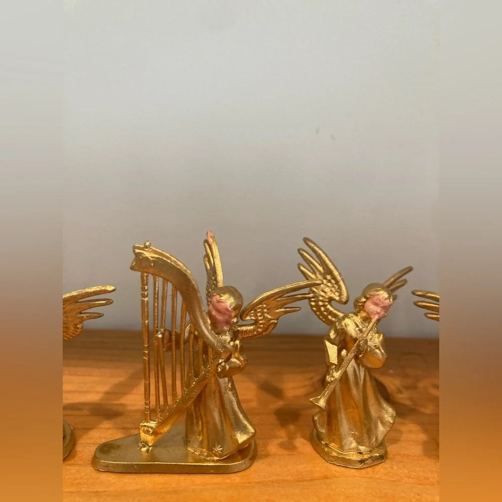 Vtg Set 8 Angel Cherub Instrument Musicians Gold Christmas Ornaments Hong Kong